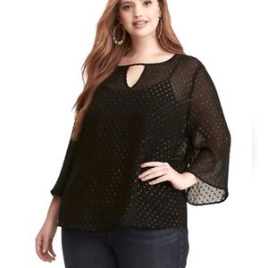 Torrid - Gold Foil Textured Dot Chiffon Bell Sleeve Too in Black